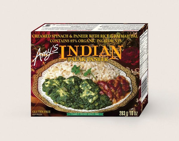 Amy's - Whole Meal, Indian Palak Paneer, Creamed Spinach & Cheese w/Rice & Dal