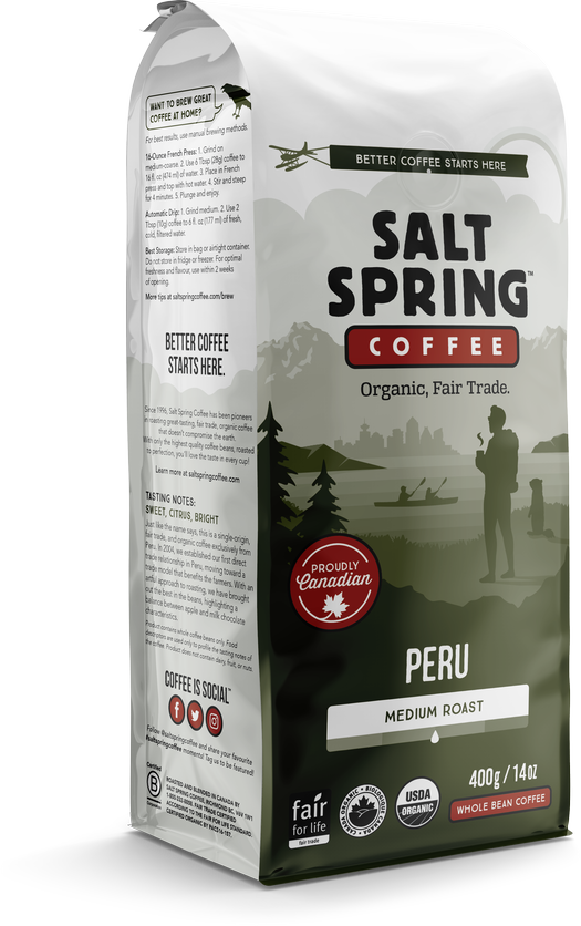 Salt Spring Coffee - Peru, Whole Bean, Medium Roast, Organic