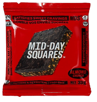 Mid-Day Squares -  Singles, Functional Chocolate Bar w/Fibre & Protein, Plant-based, Almond Crunch