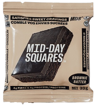 Mid-Day Squares -  Singles, Functional Chocolate Bar w/Fibre & Protein, Plant-based, Brownie Batter