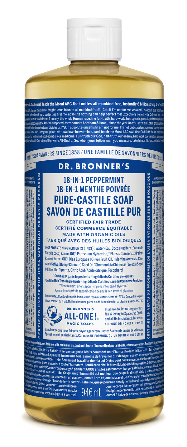 Dr. Bronner's Magic Soap - Peppermint Pure-Castile Liquid Soap - 32oz