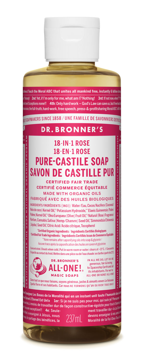 Dr. Bronner's Magic Soap - Rose Pure-Castile Liquid Soap - 8oz