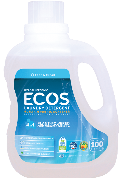 Ecos Earth Friendly - Laundry Liquid w/Built-in Fabric Softener, 2X Ultra, Hypoallergenic, Free & Clear, HE