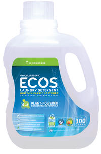 Ecos Earth Friendly - Laundry Liquid w/Built-in Fabric Softener, 2X Ultra, Hypoallergenic, Lemongrass, HE