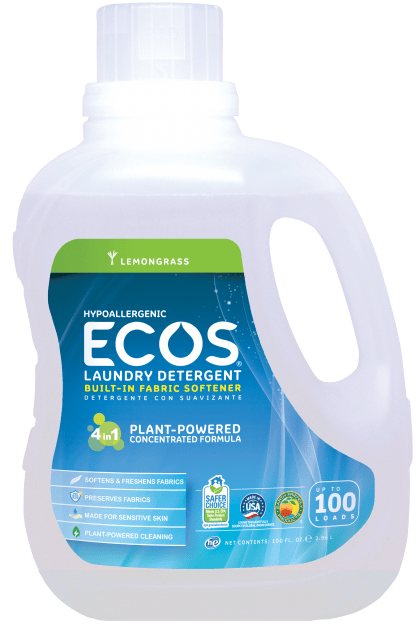 Ecos Earth Friendly - Laundry Liquid w/Built-in Fabric Softener, 2X Ultra, Hypoallergenic, Lemongrass, HE