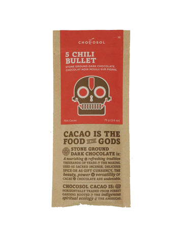 Chocosol - 5 Chili Bullet, Stone Ground Dark Chocolate, 75% Cacao