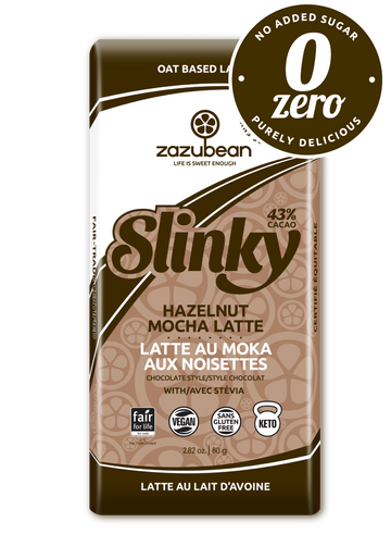 Zazubean -  Slinky, Chocolate Style, 43% Cacao, Stevia, Oat Based, Hazelnut Mocha Latte