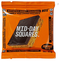 Mid-Day Squares - Singles, Functional Chocolate Bar w/Fibre & Protein, Plant-based, Peanut Butta