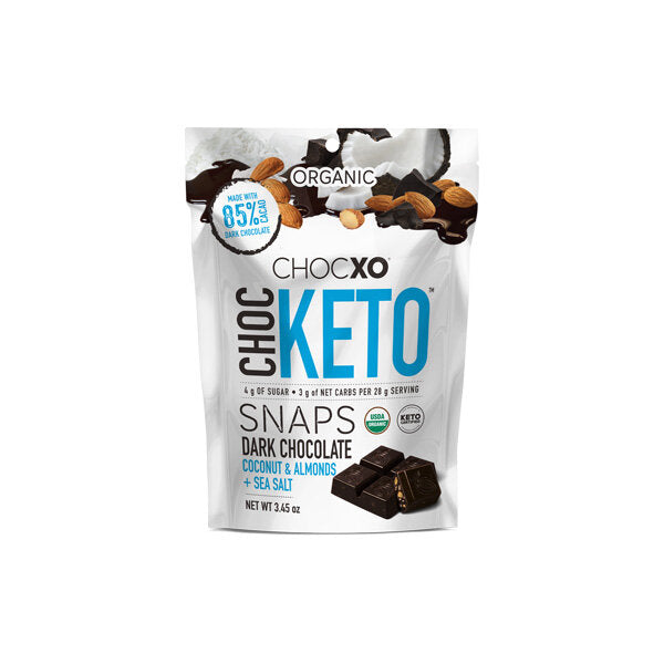 ChocXO - Keto Snaps, Dark Chocolate, Coconut, Almonds & Sea Salt, 85% Cacao, Organic (gluten free) (pouch)