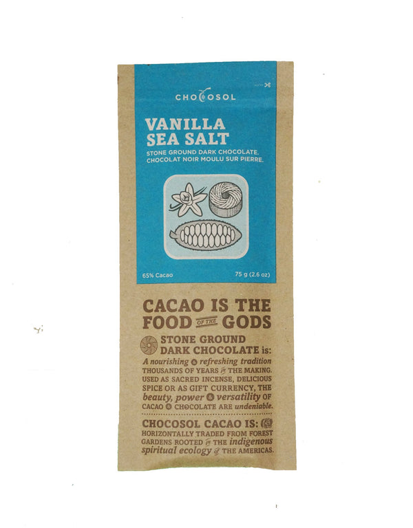 Chocosol - Vanilla Sea Salt, Stone Ground Dark Chocolate, 65% Cacao