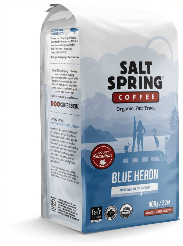 Salt Spring Coffee - Blue Heron, Whole Bean, Medium Dark Roast, Organic - Large
