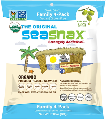 SeaSnax - 4-Pack, Seaweed, Large Sheet, Original, Organic