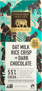 Endangered Species - Chocolate Bar Gorilla - Oat Milk & Dark Chocolate, 55% Cacao, Rice Crisp