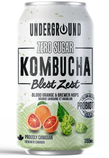 Underground - Kombucha , Zero Sugar, Blest Zest, Blood Orange & Brewer Hops